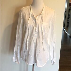 Loft White Top Tie Neck Blouse